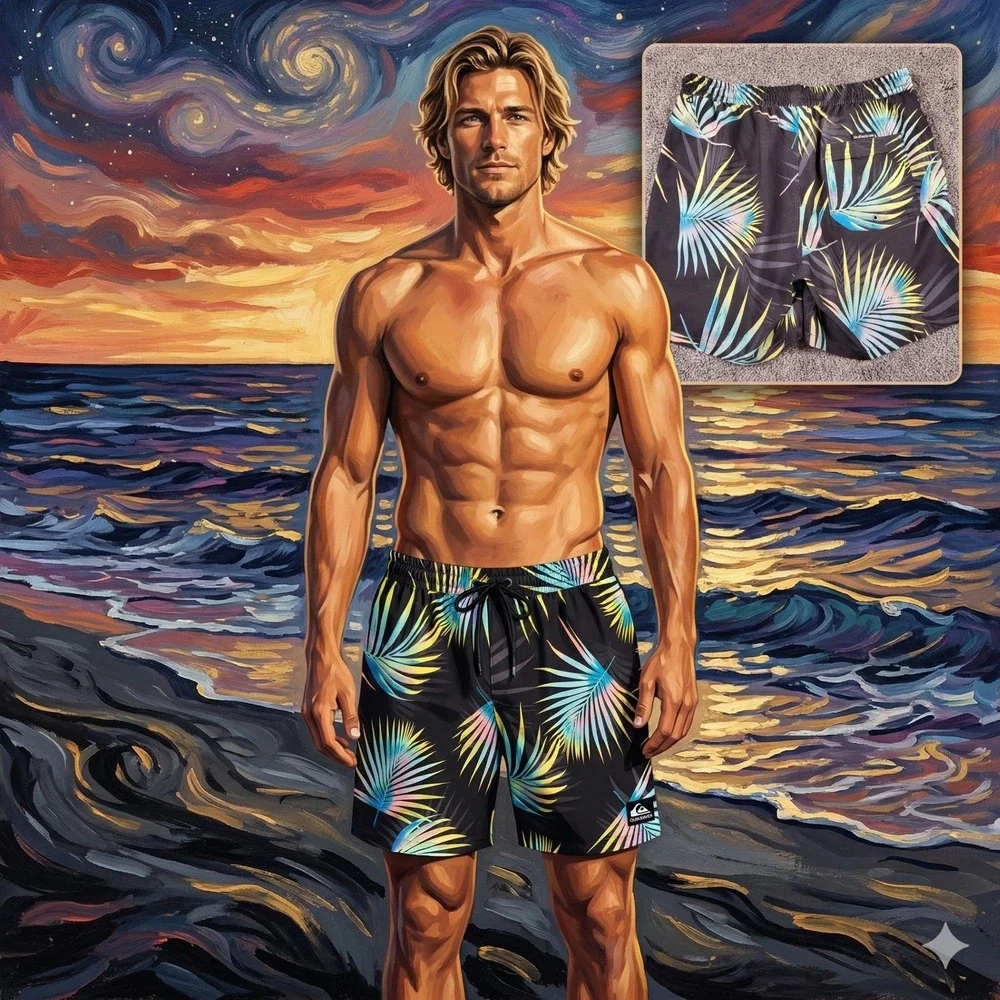 Quiksilver Mens Tropical Palm Leaf‎ Board Shorts Black Large Swim Trunks Surf